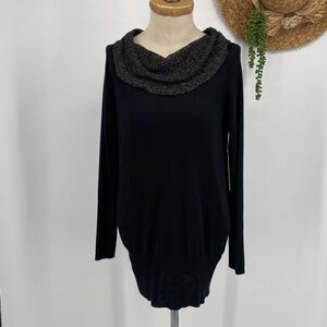 NWT Tahari Julianne Cowl Neck Sweater M Metallic Gold‎ Black Dressy